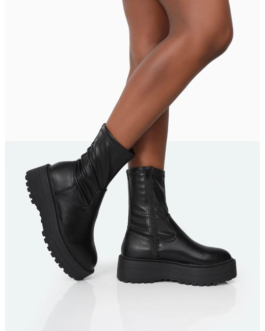 Public Desire Auden Black Pu Chunky Sole Ankle Boots Lyst