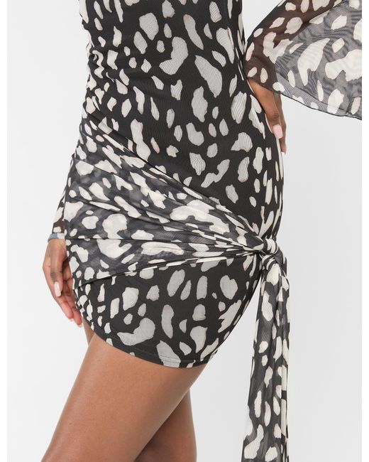 Public Desire White Mesh Knot Detail High Neck Mini Dress Animal Print