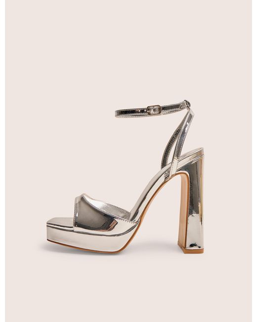 Public Desire Multicolor Resist Silver Mirror Peep Toe Barely There Platform Heels