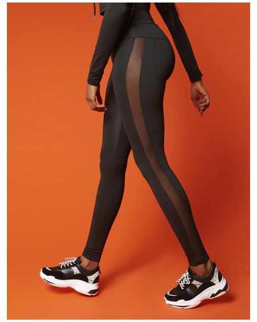 Black Mesh Side Panel Gym Leggings | Lyst