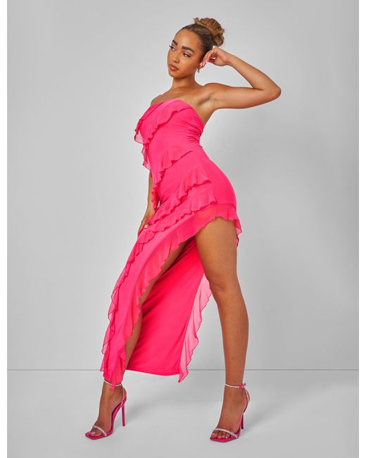 Public Desire Frill Detail Asymmetric Midaxi Dress Pink