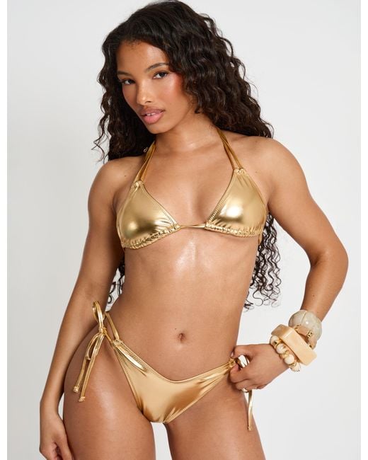 Public Desire Brown Foiled Bikini Top Gold