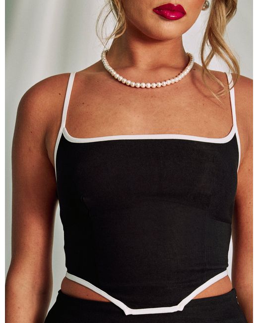 Public Desire Kaiia Contrast Trim Cami Top Co-ord Black