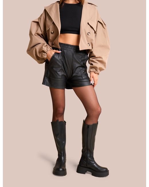 Public Desire Natural High Waist Faux Leather Mini Shorts Black
