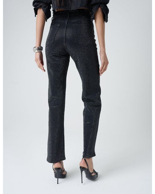 Public Desire Multicolor Diamante Straight Fit High Rise Denim Jeans Black