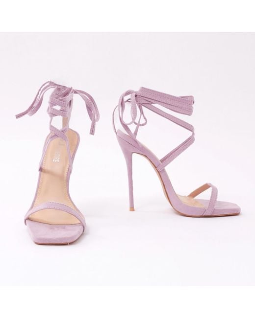 Lace Up Heels In Lilac Faux Suede 