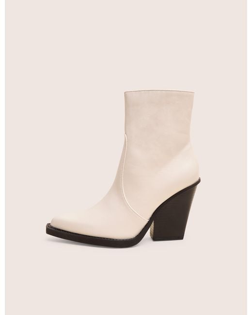 Public Desire Jessie White Pu Western Black Contrast Sole Block Heeled Ankle Boots