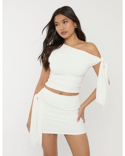 Public Desire Pink Knot Detail Luxe Slinky Mini Skirt White