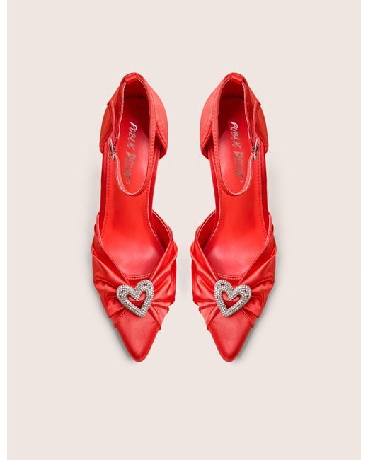 Public Desire Meant To Be Red Satin Diamante Heart Court Stiletto Heel