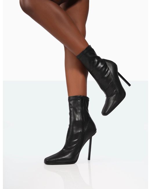 Public Desire Pippa Black Sock High Heeled Ankle Boots