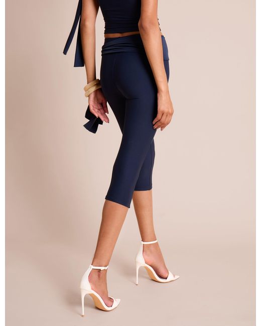 Public Desire Blue Knot Detail Tie Side Luxe Slinky Capri Pants Navy