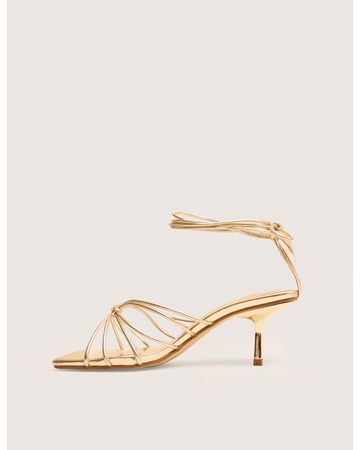 Public Desire Natural Nora Wide Fit Gold Pu Lace Up Strappy Mid Heels