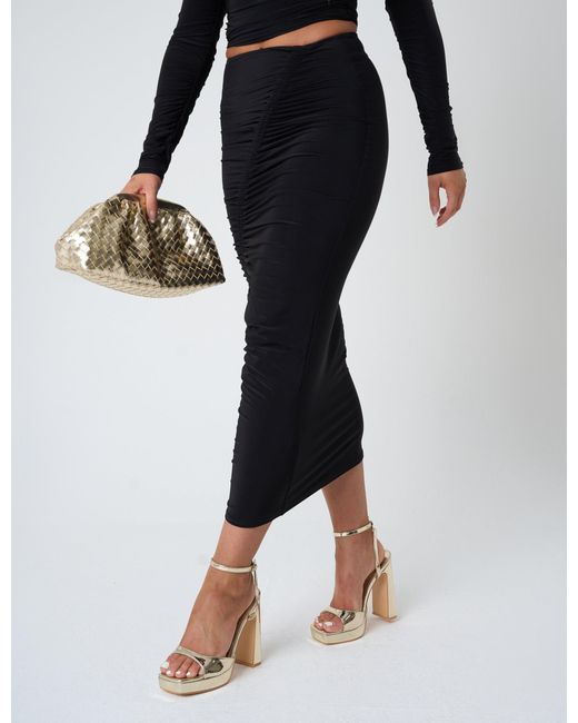 Public Desire Ruched Maxi Skirt Co Ord Black