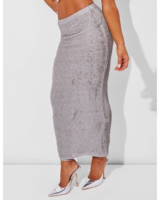 Public Desire Gray Textured Maxi Skirt Co Ord Grey