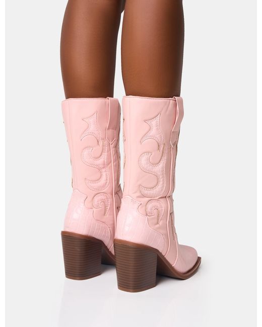 Public Desire Texas Pink Western Block Heel Ankle Boots