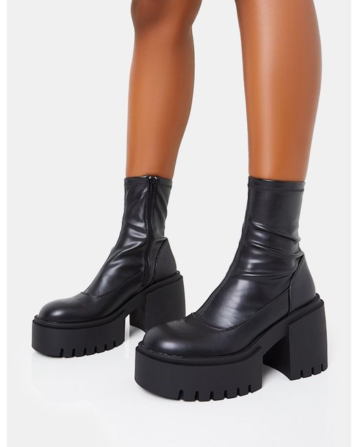 Public Desire Demeter Black Pu Chunky Heeled Platform Ankle Boots
