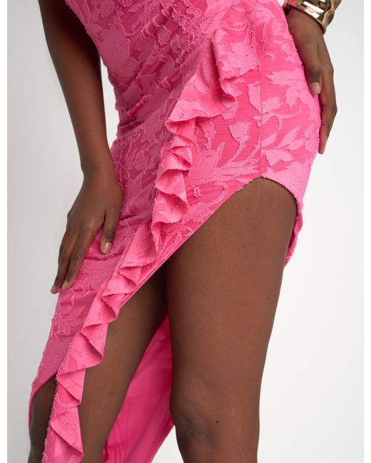 Public Desire Textured Floral Drape Maxi Dress Hot Pink
