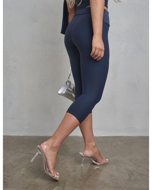 Public Desire Blue Knot Detail Tie Side Luxe Slinky Capri Pants Navy