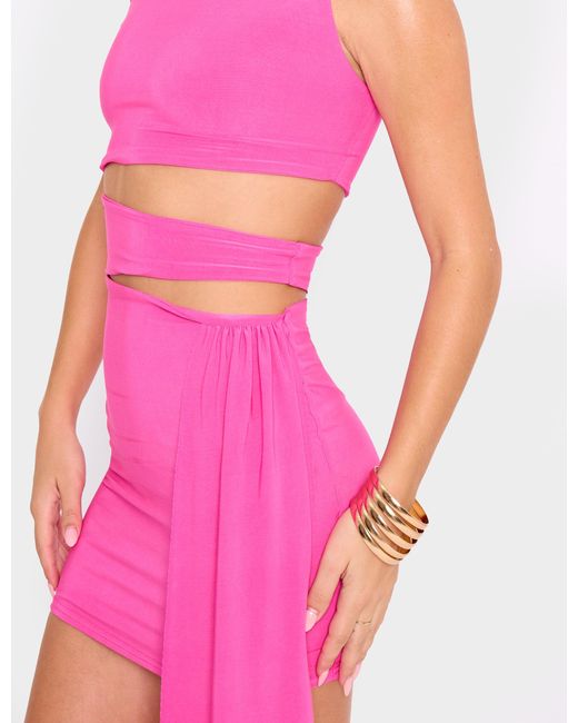 Public Desire Asymmetric Drape Cut Out Detail Mini Dress Hot Pink