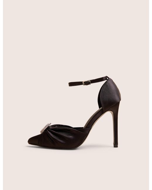 Public Desire Multicolor Meant To Be Black Satin Diamante Heart Court Stiletto Heel