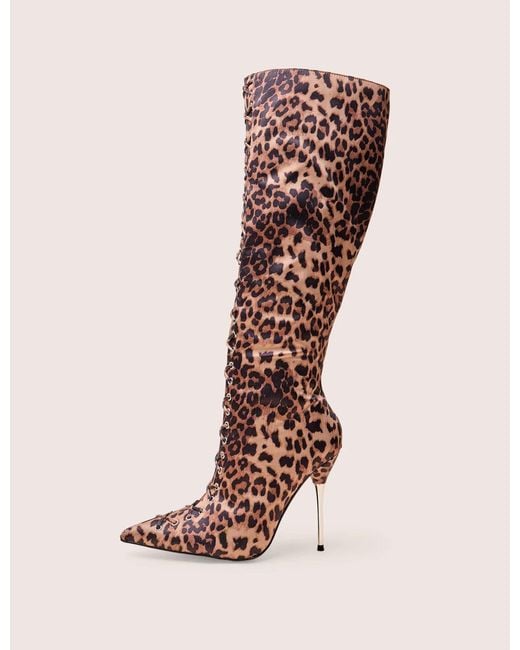 Public Desire Red Witchcraft Leopard Lace Up Knee High Boots