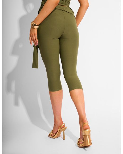 Public Desire Multicolor Knot Detail Tie Side Luxe Slinky Capri Pants Khaki