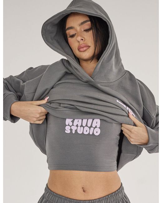 Public Desire Gray Kaiia Studio Bubble Logo Cami Vest Top Dark Grey & Lilac