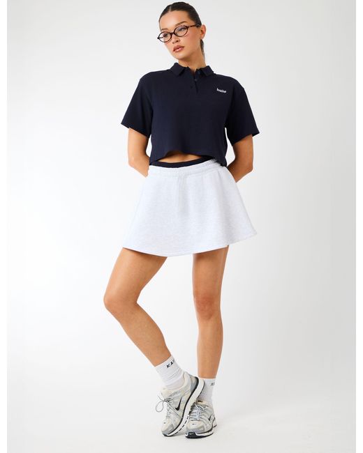 Public Desire Blue Kaiia Label Logo Short Sleeve Crop Polo Top Navy
