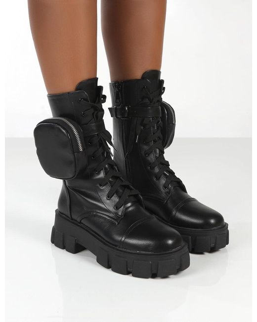 Public Desire Intention Black Platform Chunky Sole Pouch Ankle Boots