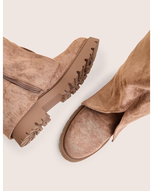 Public Desire Natural Dusty Beige Chunky Sole Faux Suede Fold Over Boots