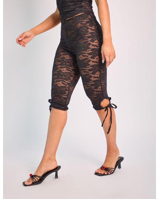 Public Desire Tie Detail Lace Capri Leggings Black Lyst UK