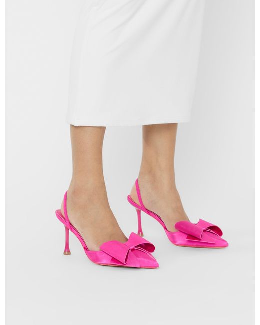 Public Desire Pink Loren Fuchsia Satin Bow Detail Slingback Court Mid Heels