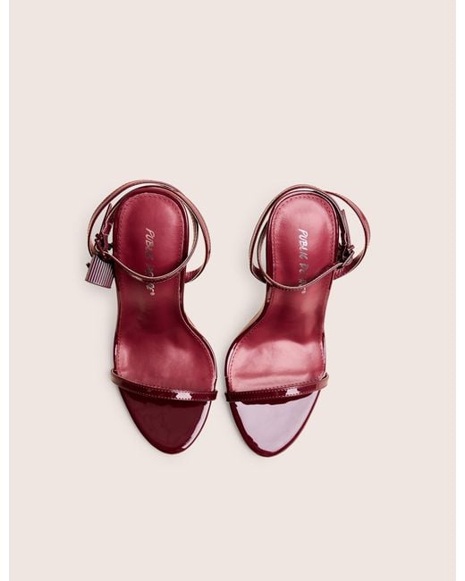 Public Desire Red Ti Amo Burgundy Pu Padlock Detail Barely There Pointed Toe Stiletto Heels