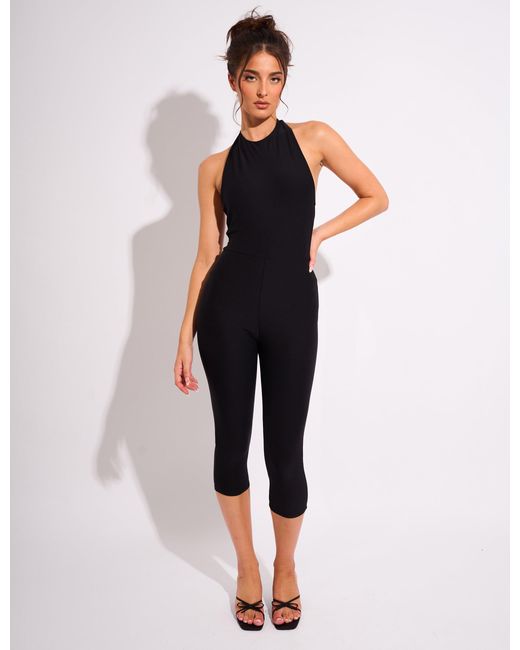 Public Desire Multicolor Tie Back Luxe Slinky Capri Jumpsuit Black