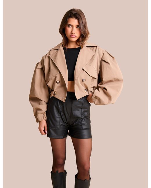 Public Desire Natural High Waist Faux Leather Mini Shorts Black