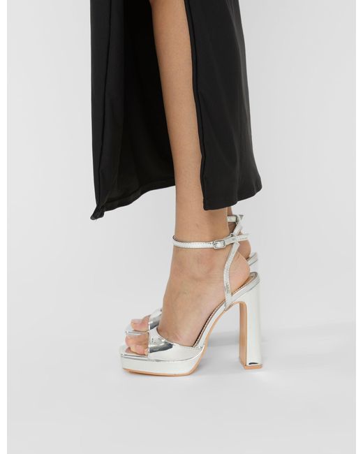 Public Desire Multicolor Resist Silver Mirror Peep Toe Barely There Platform Heels