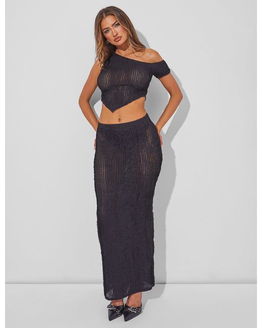 Public Desire Multicolor Textured Maxi Skirt Co Ord Black