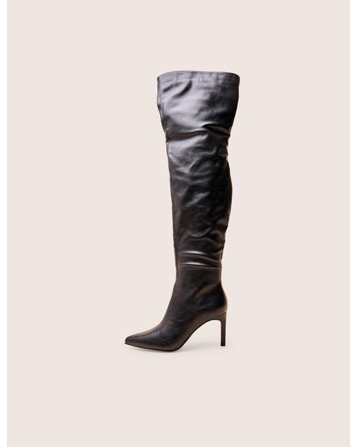 Public Desire Orton Black Pu Over The Knee Mid Heel Pointed Toe Boots