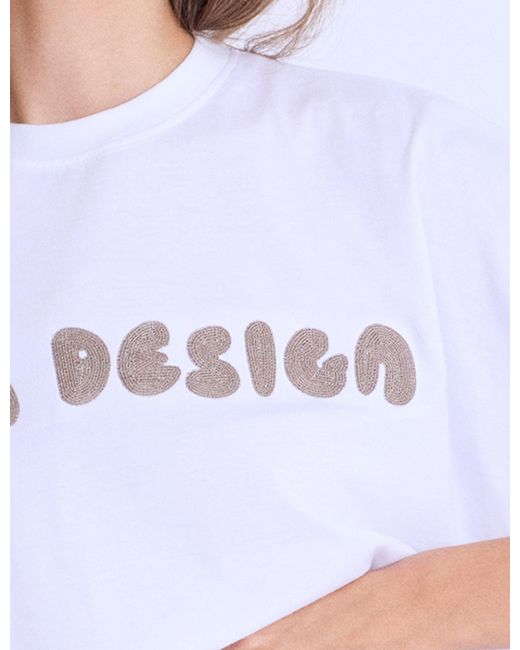 Public Desire Kaiia Design Embroidered Bubble Logo Oversized T-shirt White & Light Stone