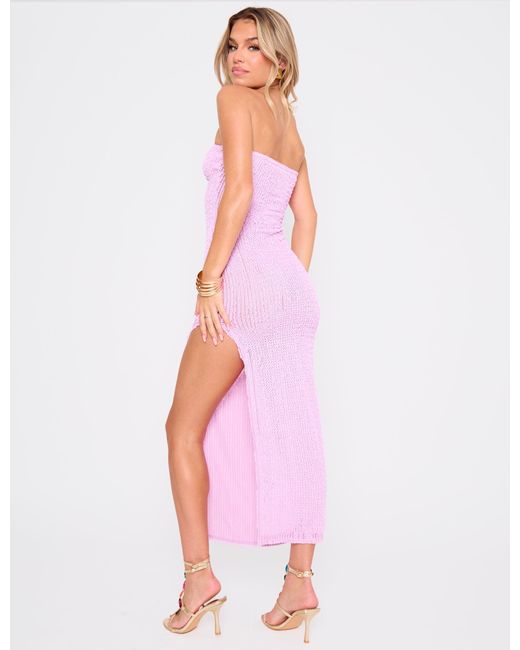 Public Desire Pink Textured Bandeau Side Split Detail Midaxi Dress Lilac