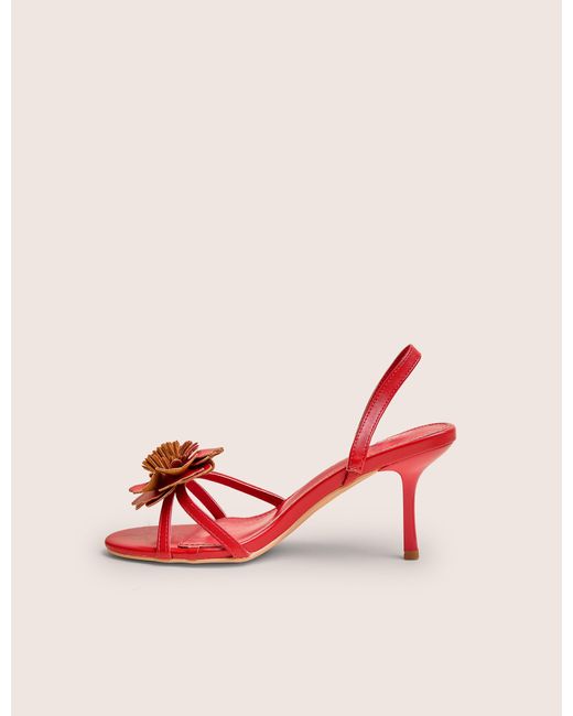 Public Desire Red Hot Red Pu 3d Flower Sling Back Mid Heels