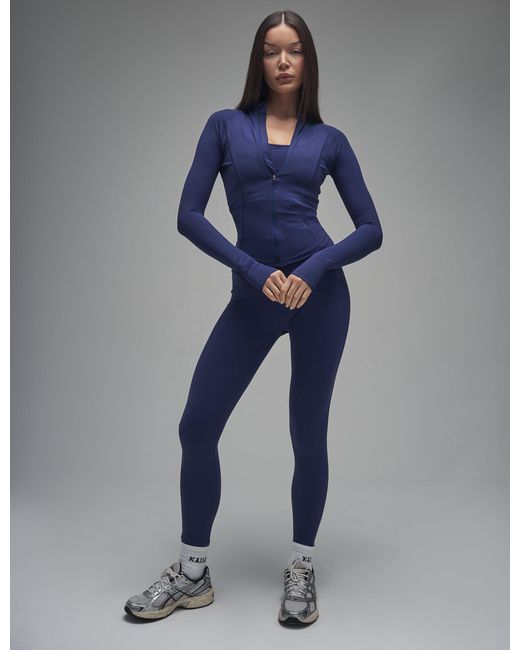 Public Desire Blue Kaiia Sculpt Long Sleeve Zip Through Fitted Jacket Navy