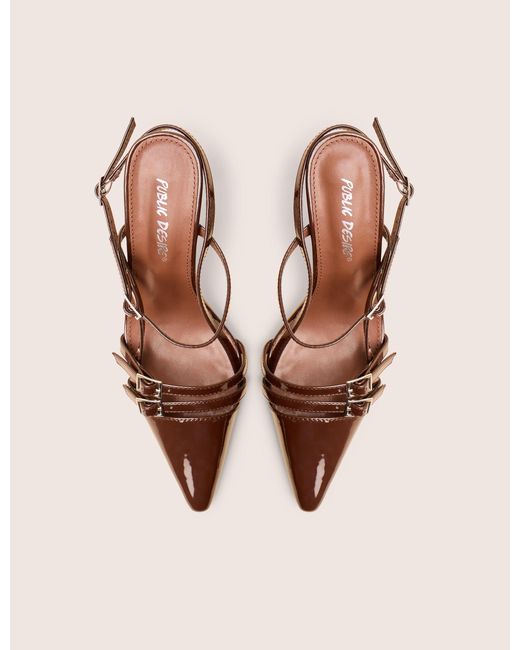 Public Desire Natural Sushi Brown Patent Buckle Detail Slingback Court Shoes