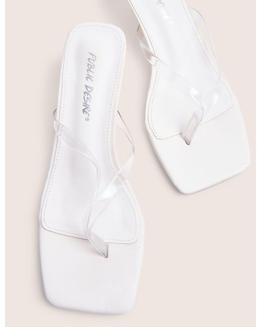 Public Desire Natural Everlast White Perspex Thong Flip Flop Heels