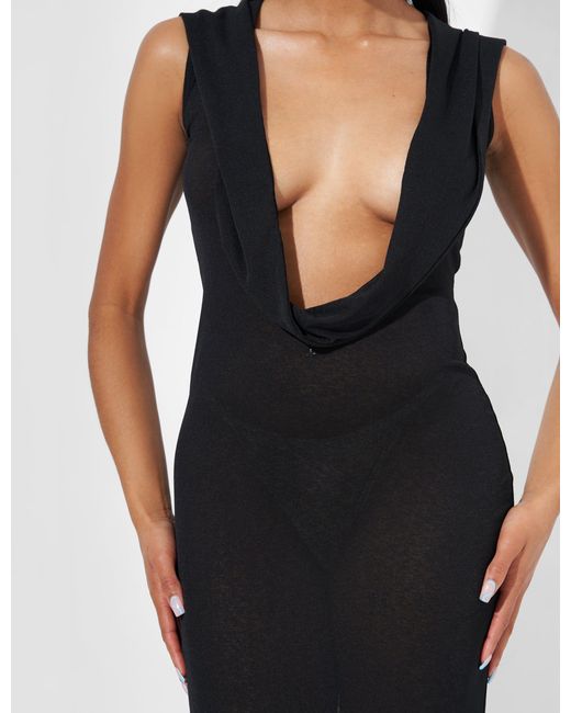 Public Desire Extreme Dropped Cowl Neck Hooded Midaxi Dress Black