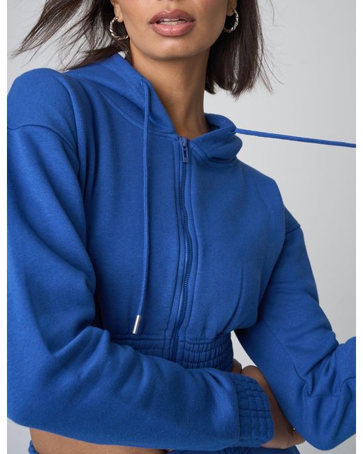 Public Desire Cinched Waist Cropped Hoodie Cobalt Blue