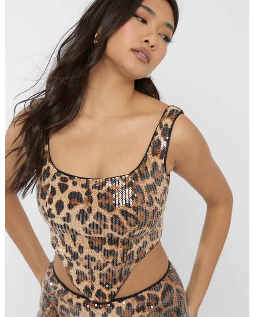 Public Desire Multicolor Sequin Print Scoop Neck Corset Top Leopard