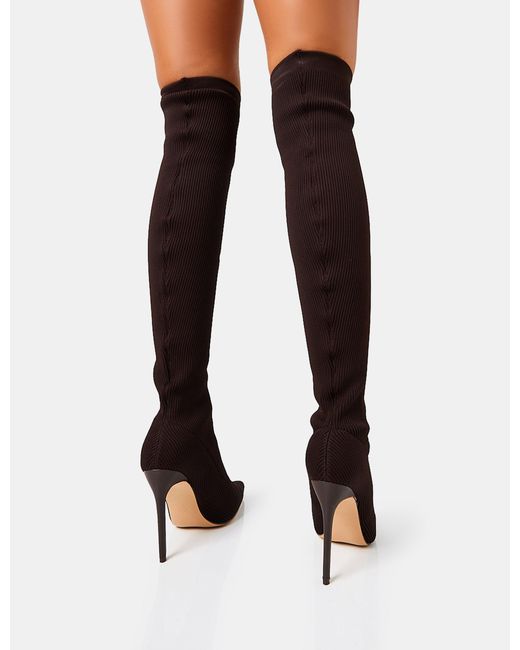Public Desire Black Chateau Chocolate Knitted Sock Stiletto Over The Knee Pointed Toe Boots