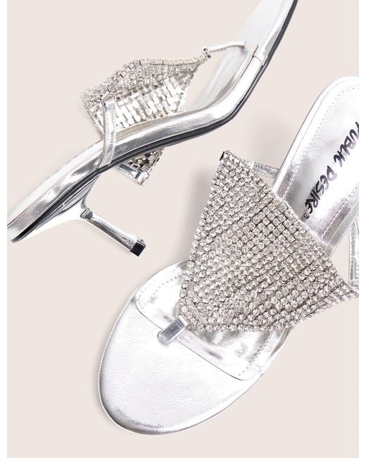 Public Desire Natural Mima Silver Diamante Embellished Kitten Heels