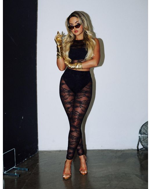 Public Desire Red Lace High Waist Leggings Black